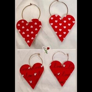 TWO pairs of Red Heart Shaped Love Dangle Drop Earrings ❤️